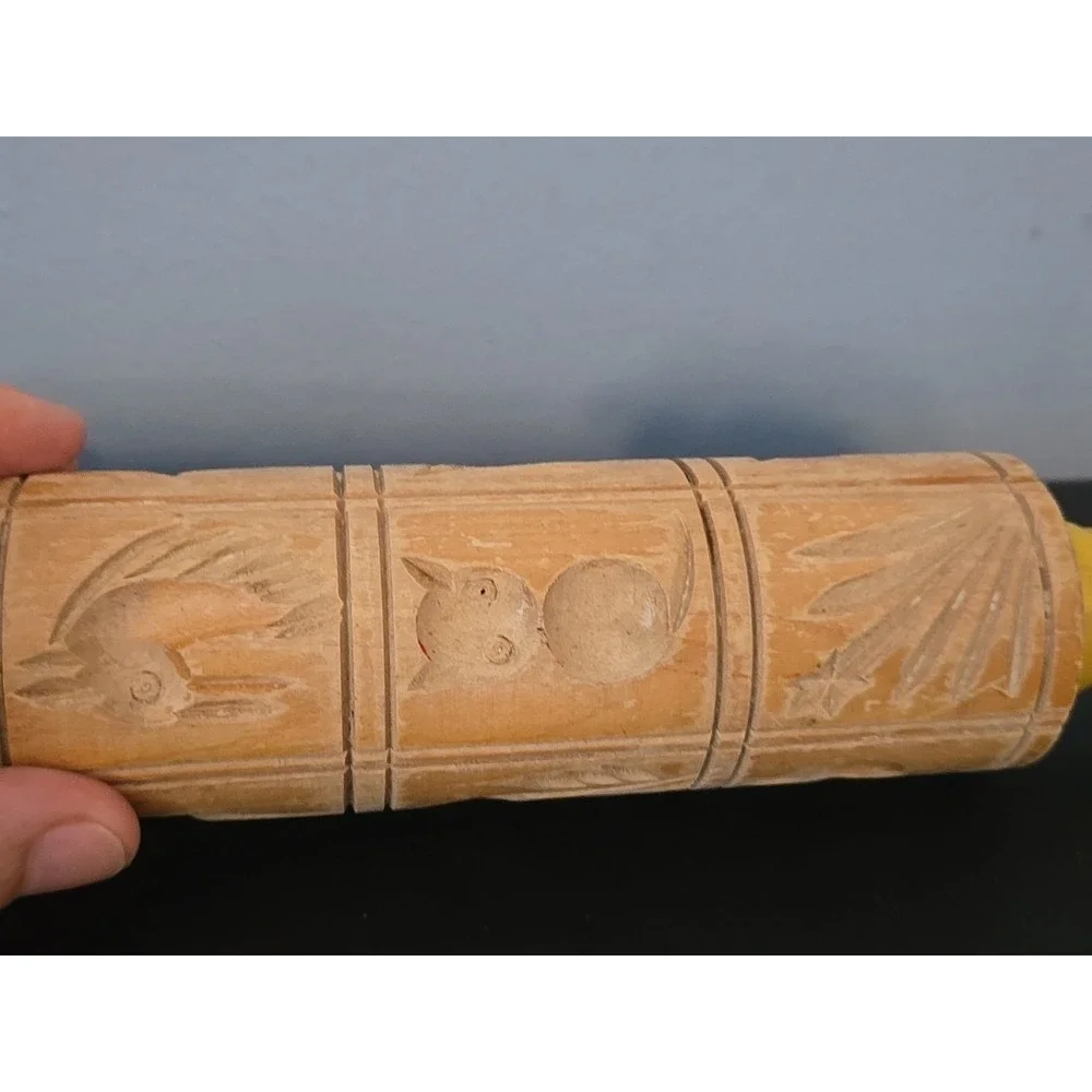 Vintage Wood Springerle Rolling Pin‎ Shortbread Cookie Wood Mold
